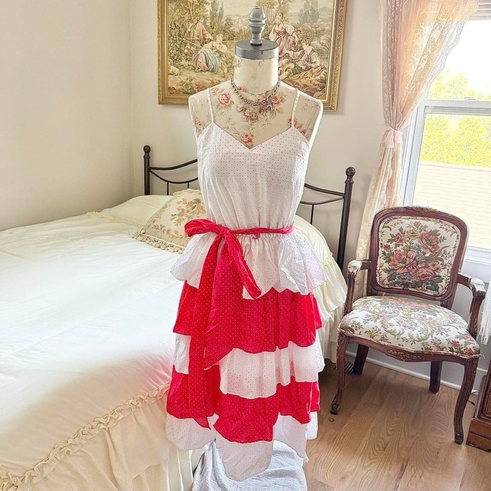 Polka Dot Midi Dress 70s Red Polka Dot Dress Size 9